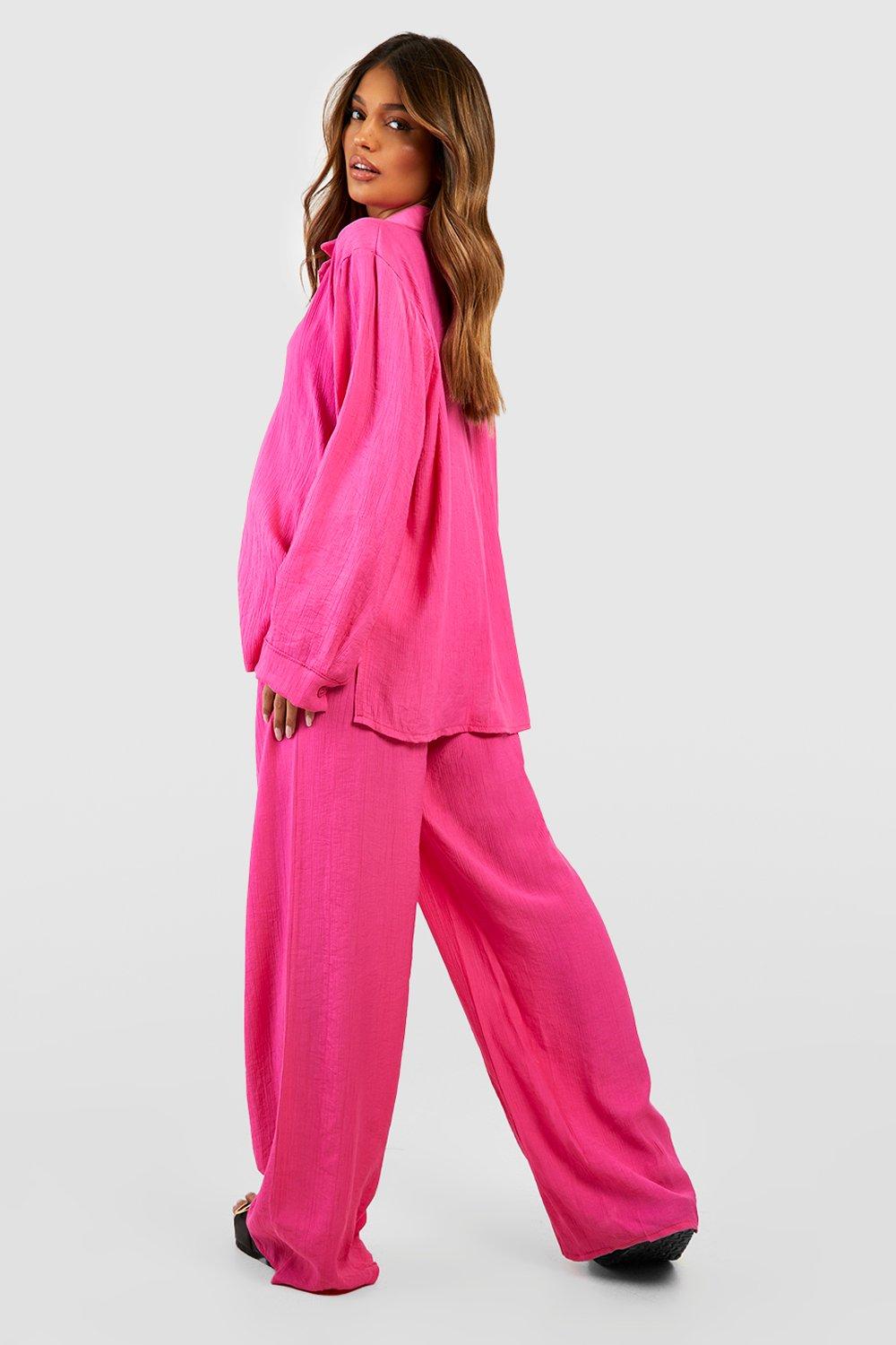 Pink wide clearance leg trousers uk